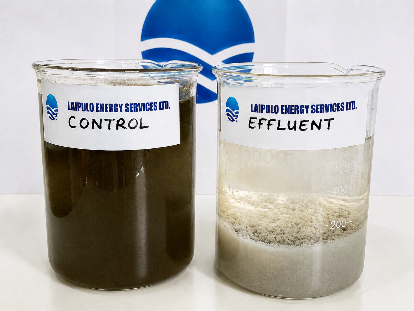 Control 01 and Effluent 02 produced water samples showing pilot treatment outcome